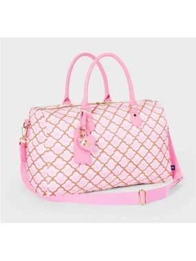 Roller Rabbit Pink Quilted Travel Duffel with Gold Hardware